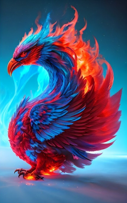 Majestic Phoenix with Vibrant Feathers and Flames