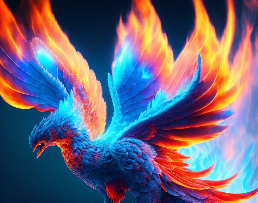 Vibrant Phoenix Soaring with Fiery Feathers