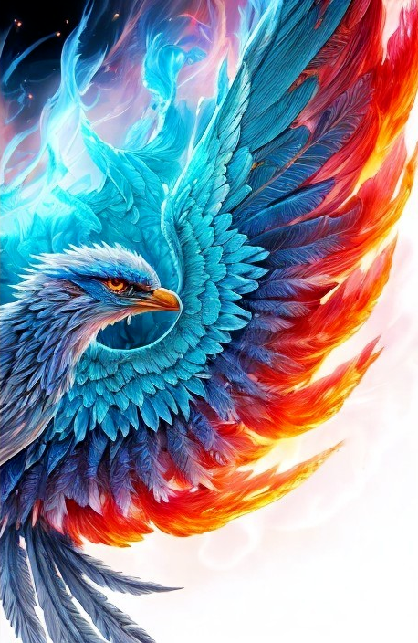 Majestic Phoenix with Blue and Red Feathers