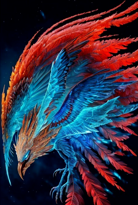 Majestic mythical bird against cosmic backdrop