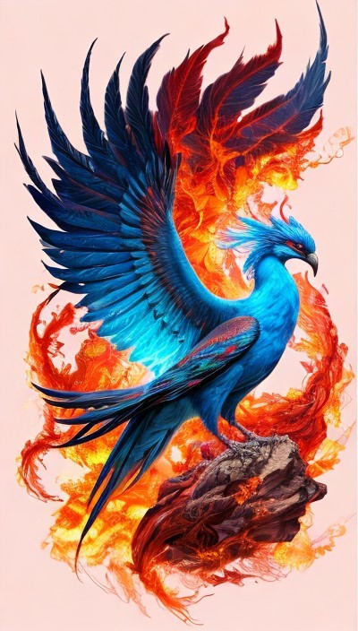 Majestic Phoenix with Vibrant Feathers and Flames