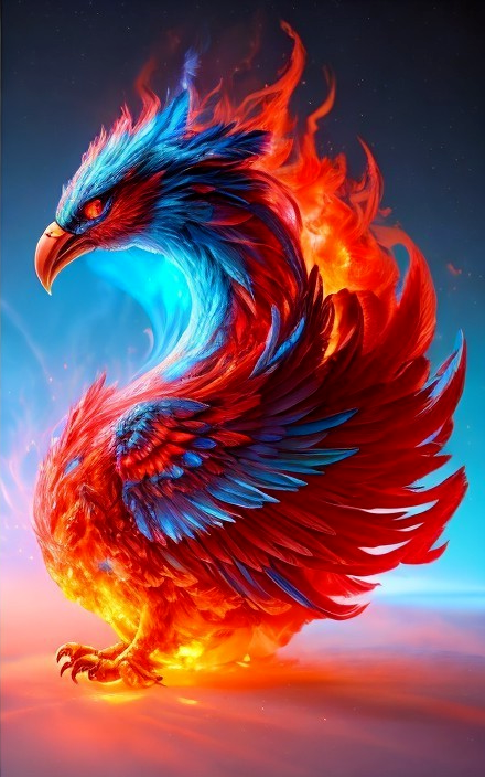 Majestic Phoenix Rising with Fiery Feathers and Flames