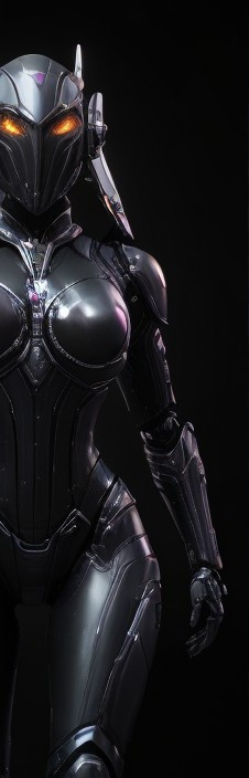 Futuristic Armored Character in Sleek Black Suit