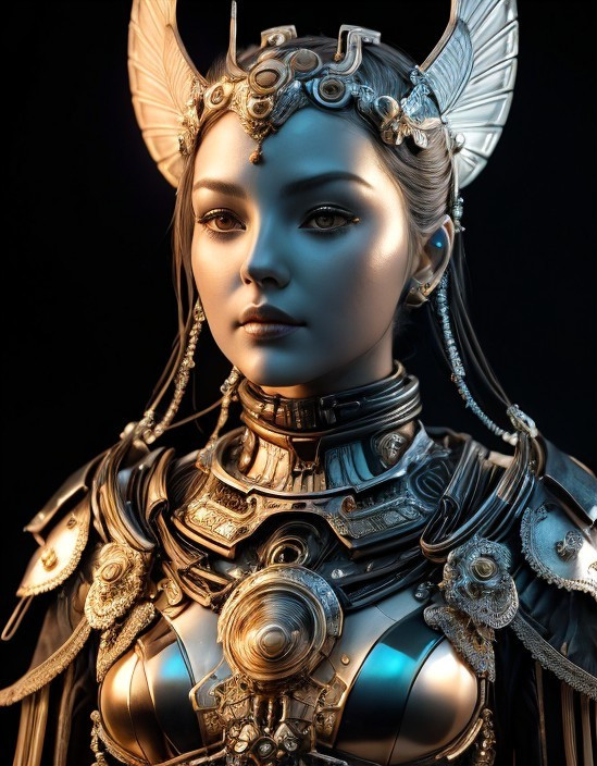 Futuristic Warrior in Intricate Metallic Armor