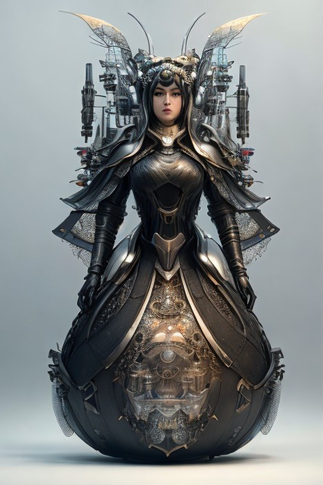 Futuristic Figure in Intricate Fashion-Tech Outfit