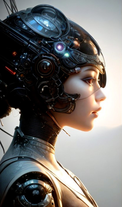 Futuristic Robotic Figure with Metallic Design Elements