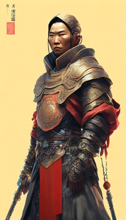 Confident Warrior in Intricate Golden Armor