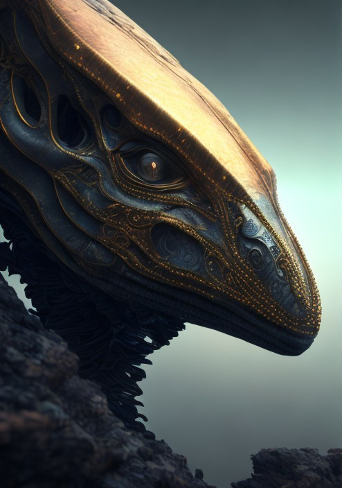 Futuristic Reptilian Creature with Ornate Gold Head