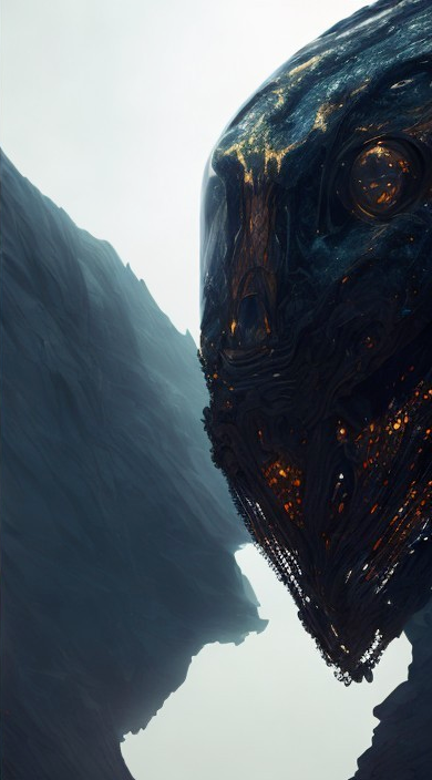 Abstract Bird Figure in Dark Rocky Landscape