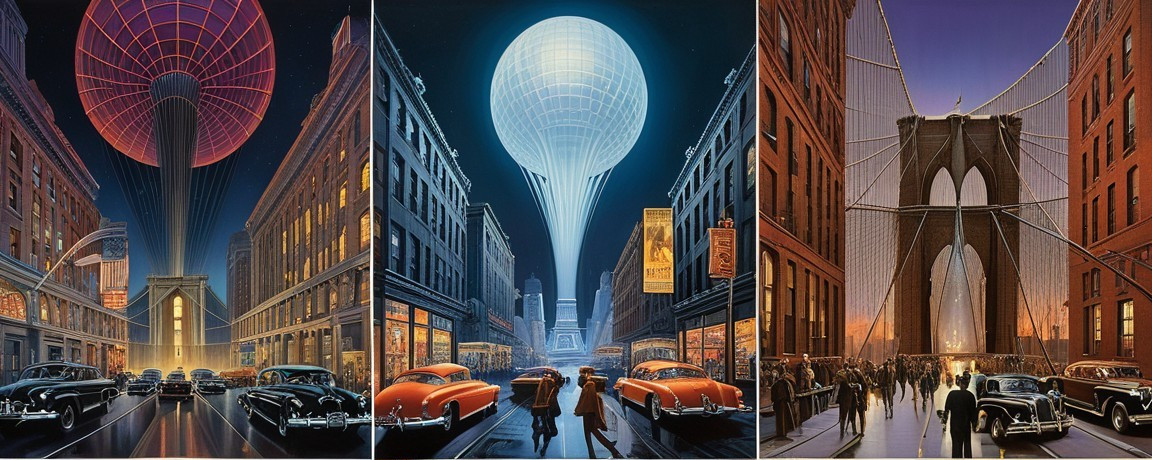 Vibrant Retro-Futuristic Cityscape with Iconic Landmarks