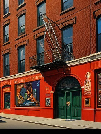 Vibrant Red-Brick Building with Artistic Murals