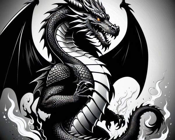 Stylized Black Dragon with Intricate Scales and Wings