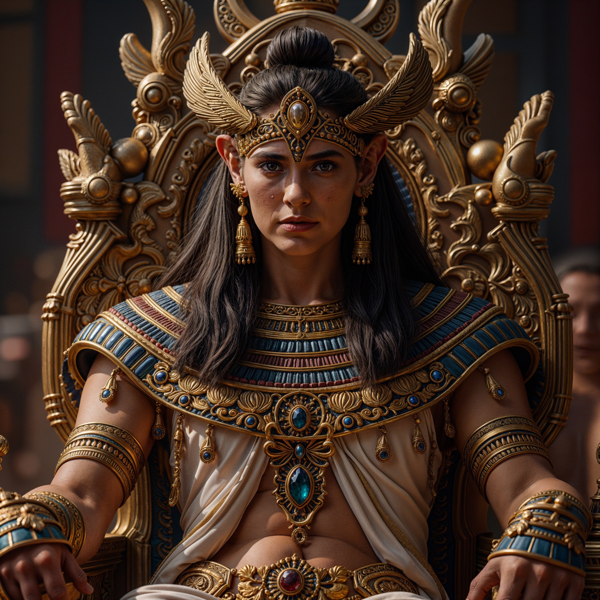 Regal Figure on Ornate Throne in Exquisite Attire