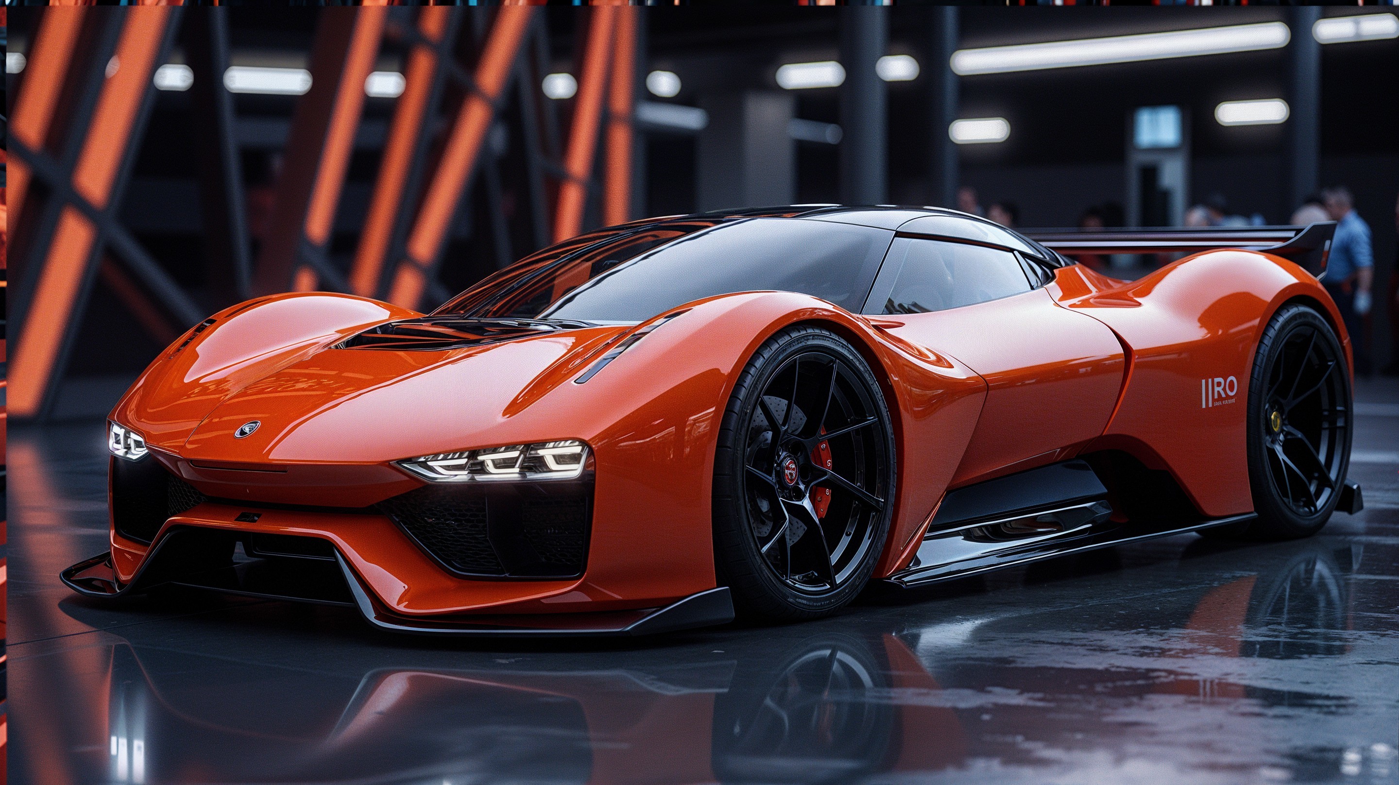 Futuristic Orange Sports Car in Industrial Setting