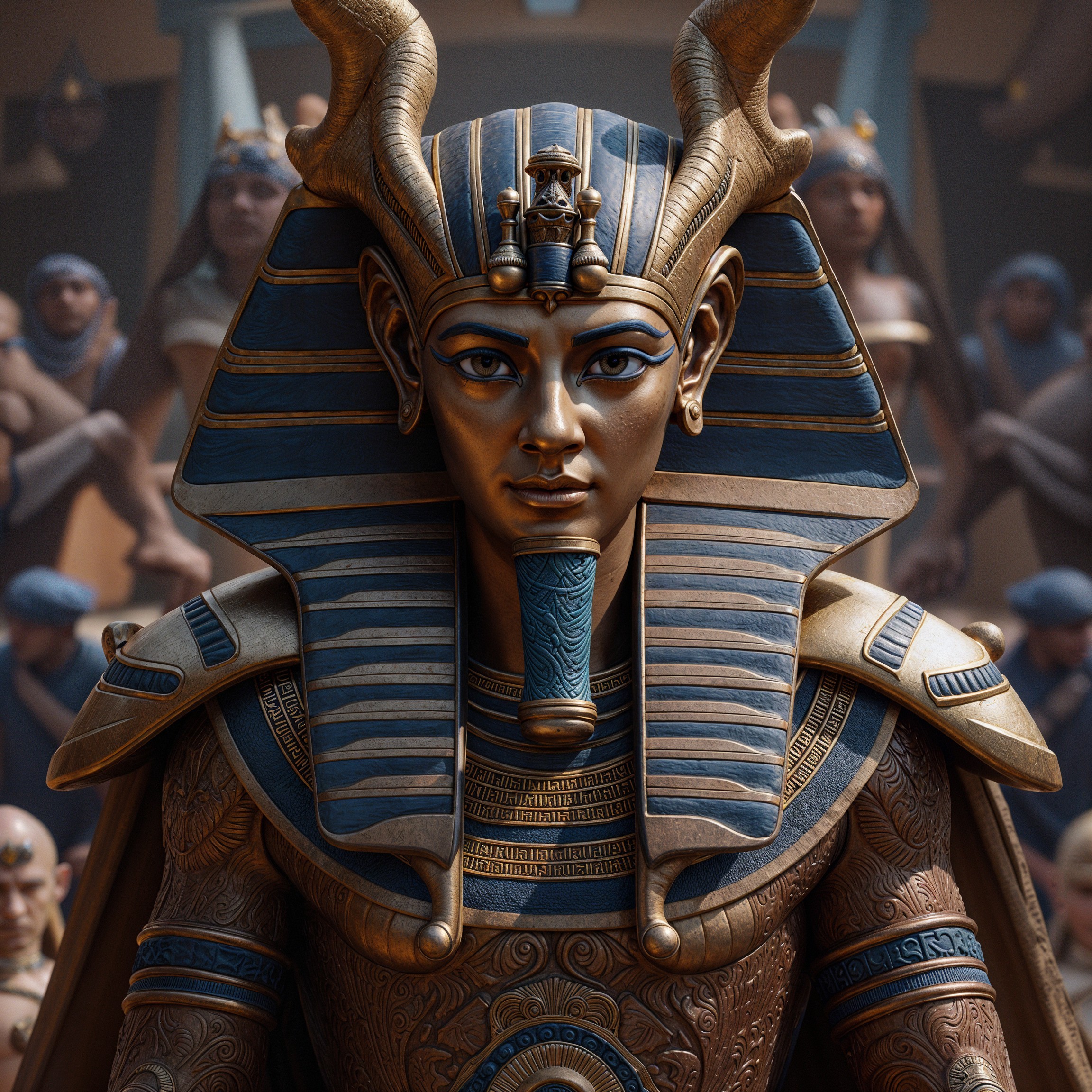Regal Figure Resembling Ancient Egyptian Pharaoh