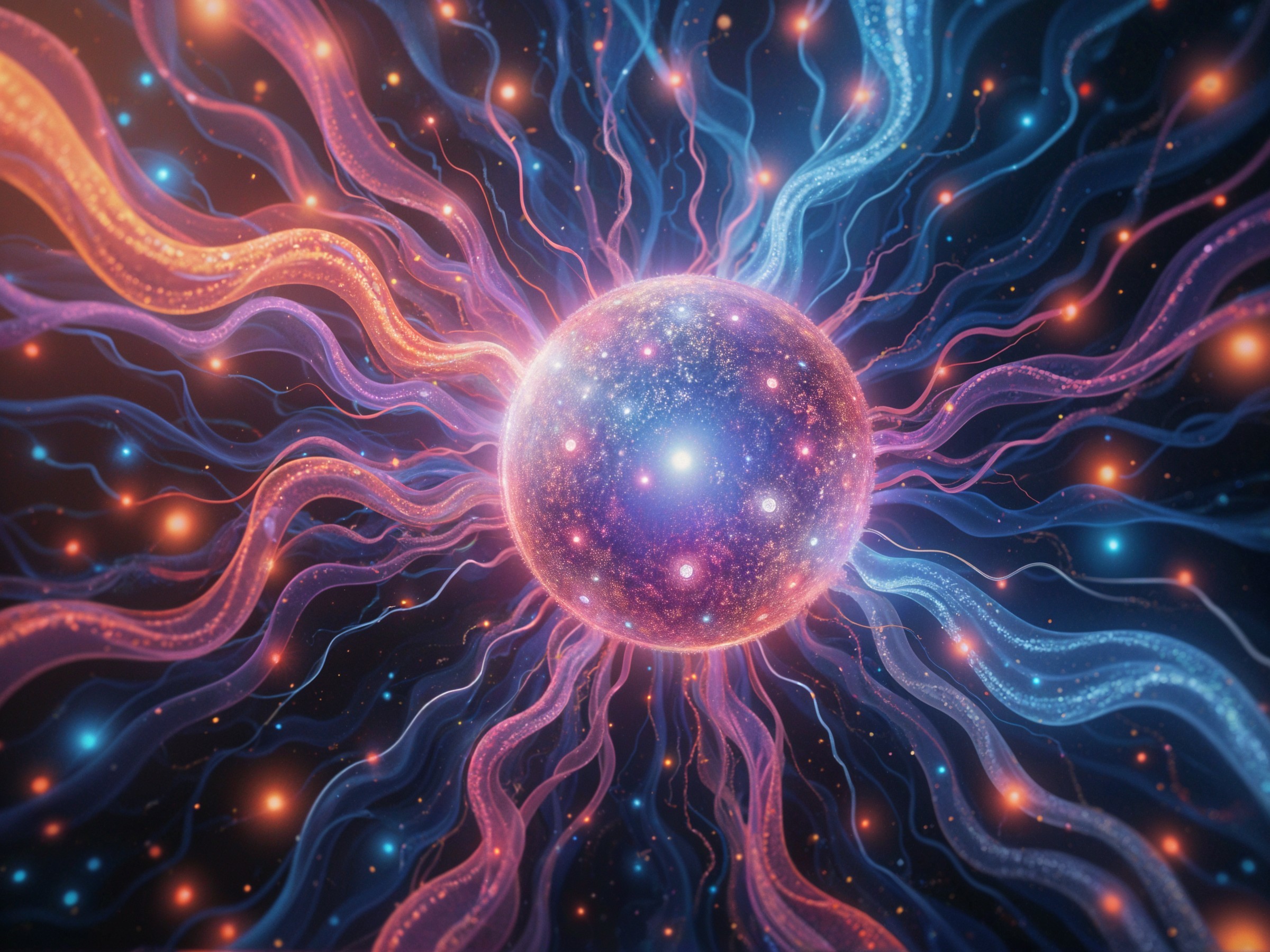 Vibrant Orb Surrounded by Luminous Waves in Cosmos