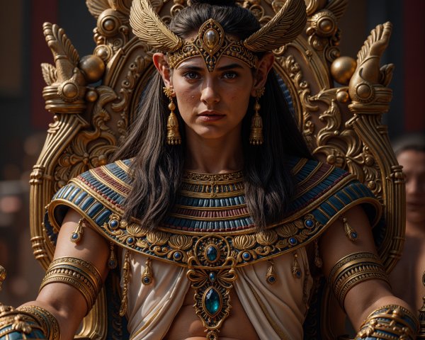 Regal Figure on Ornate Throne in Exquisite Attire