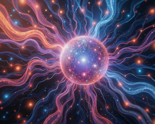 Vibrant Orb Surrounded by Luminous Waves in Cosmos