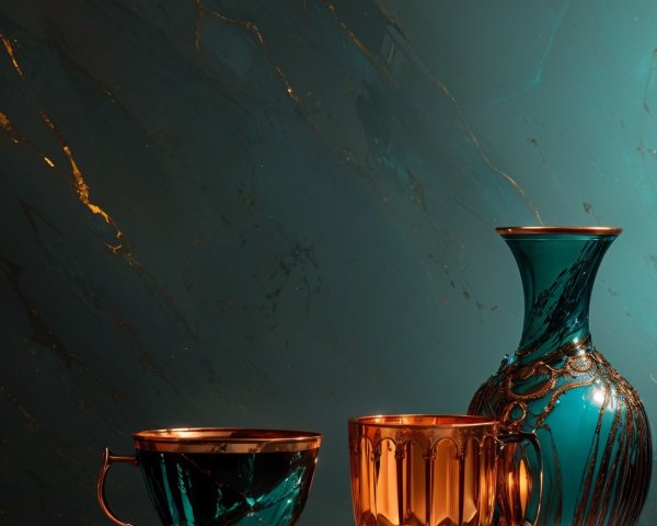 Still Life of Elegant Vases and Bowls on Marble