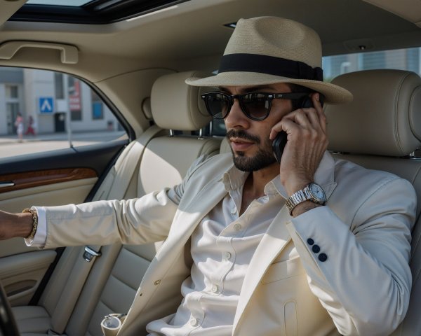 Stylish Man in Luxury Car with Elegant Interior