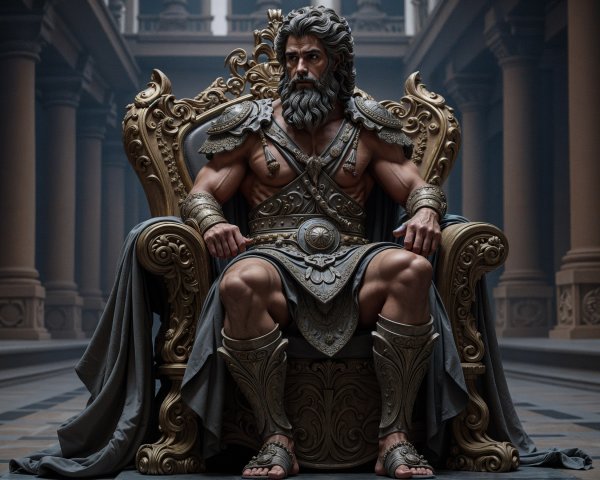 Regal Figure on Ornate Throne in Grand Setting
