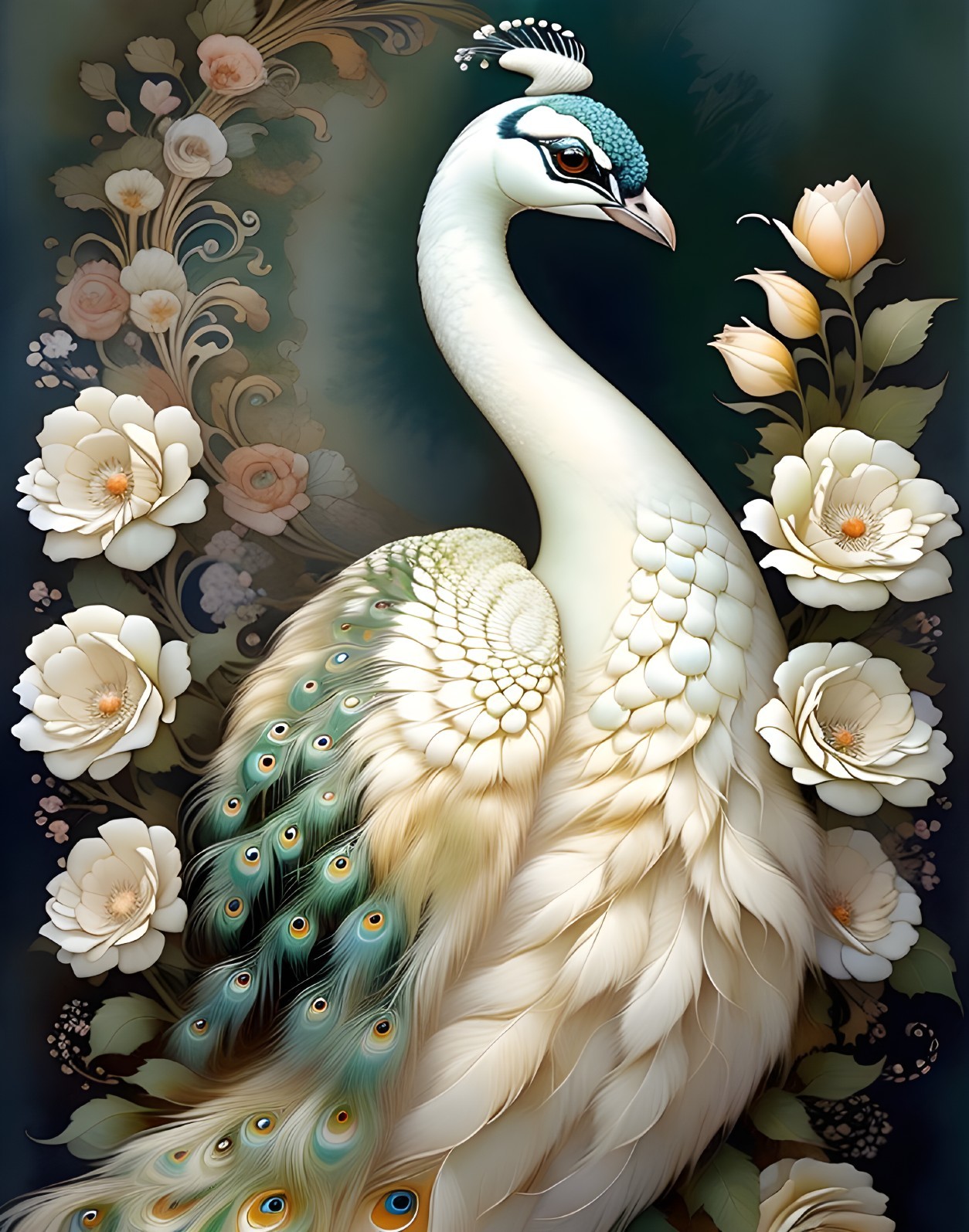 Elegant Peacock Illustration with Floral Elements