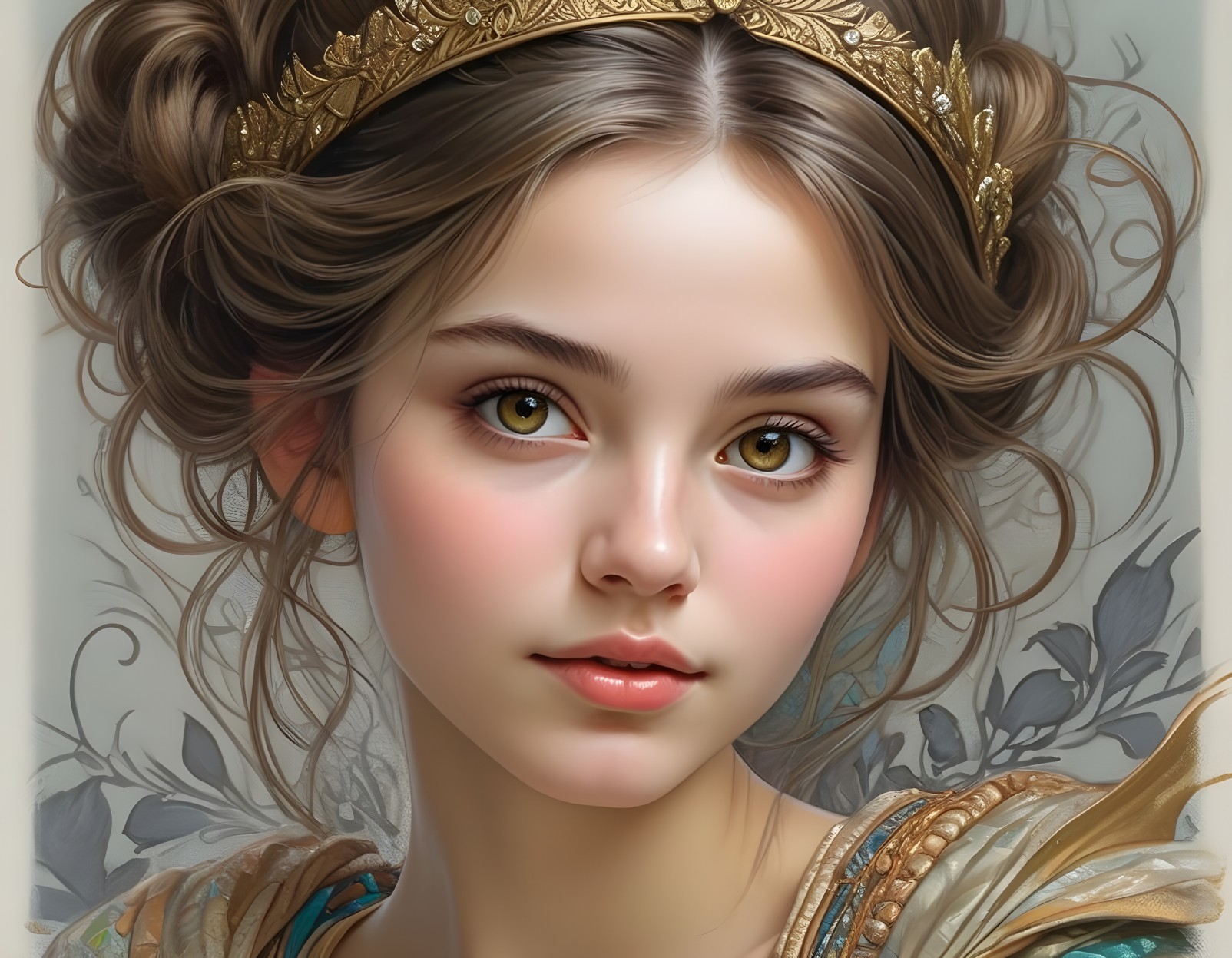 Portrait of a Young Woman with Golden Eyes and Elegance