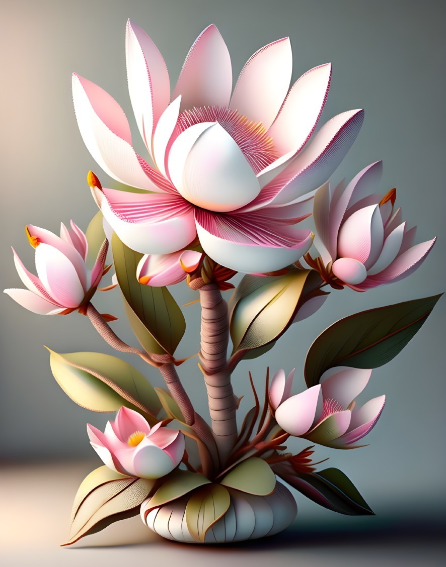 Stylized Lotus Flower Arrangement with Pink Blooms