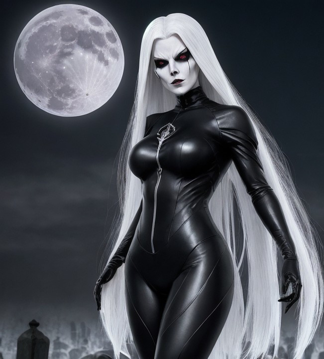 Eerie Figure in Black Suit Under Glowing Moonlight