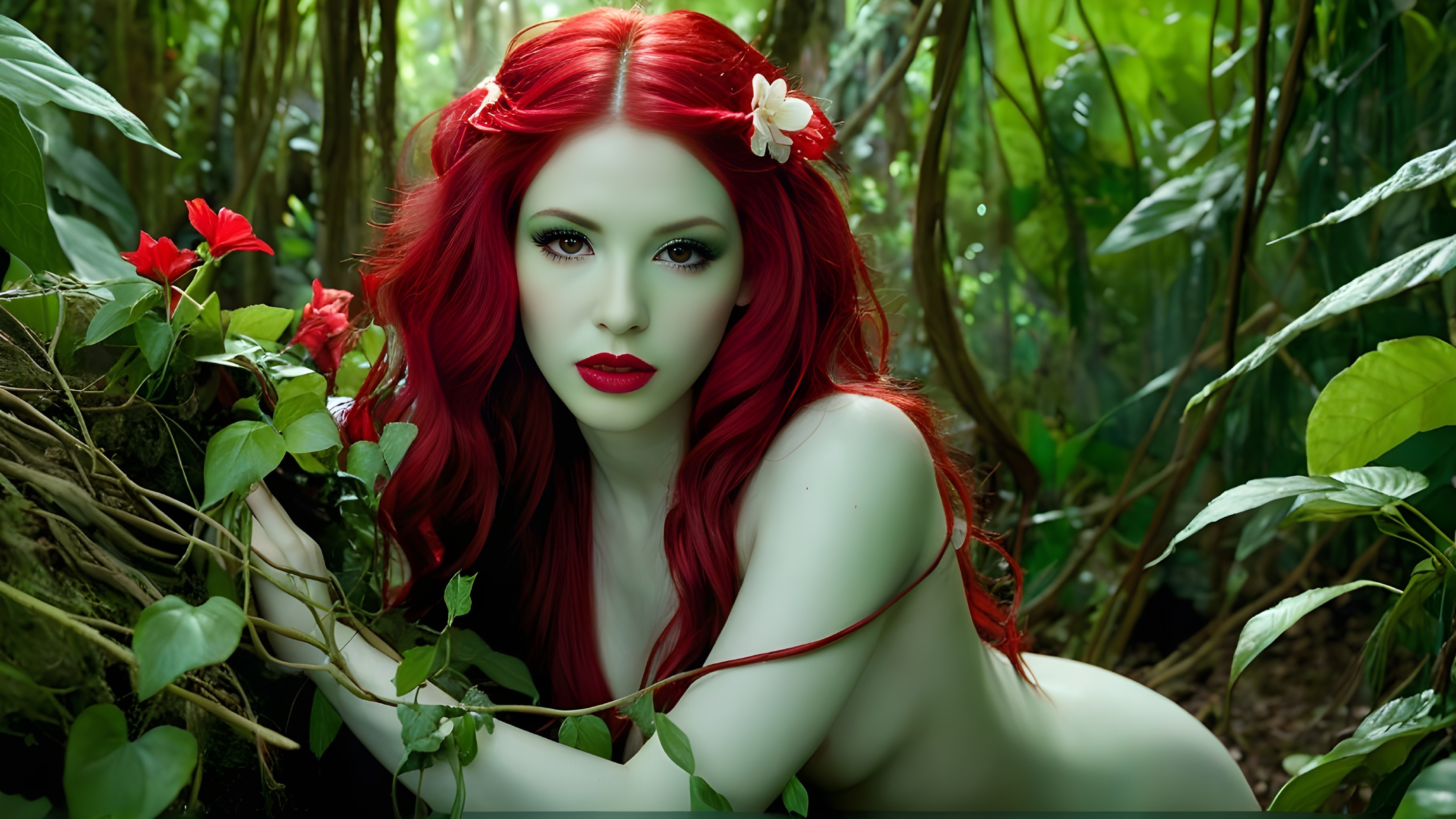 Ethereal figure in a vibrant jungle setting