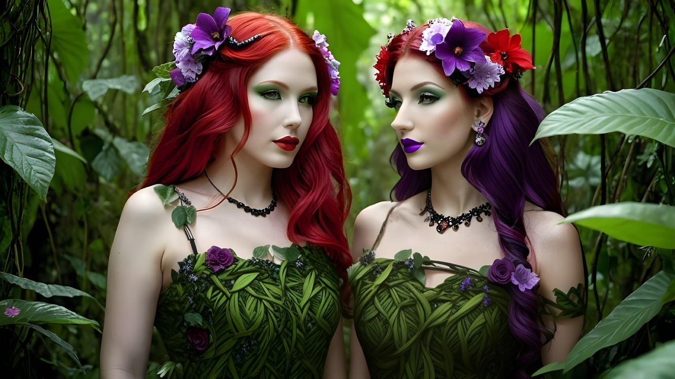 Enchanting Women in a Lush Jungle Setting