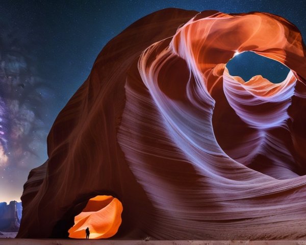 Antelope Canyon Landscape Under Starry Night Sky