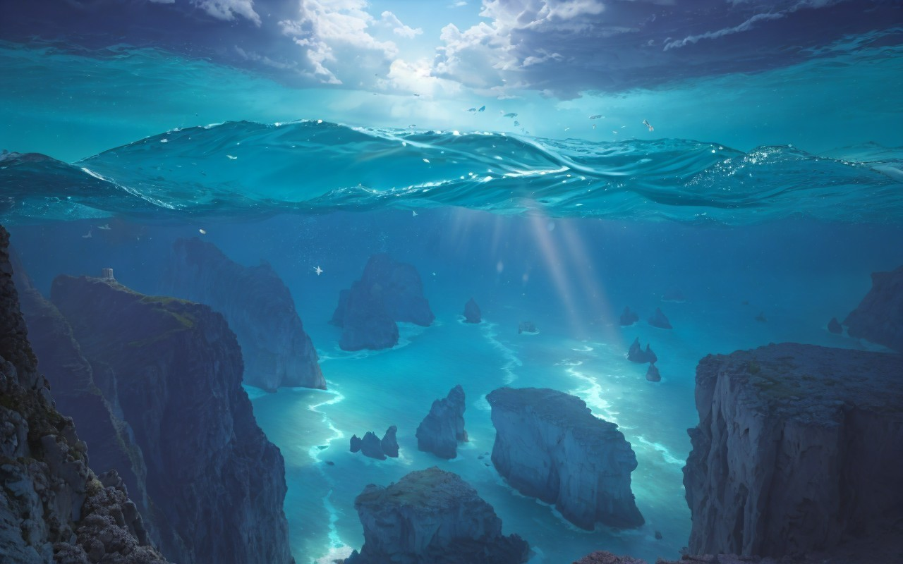 Serene Underwater Landscape with Rock Formations
