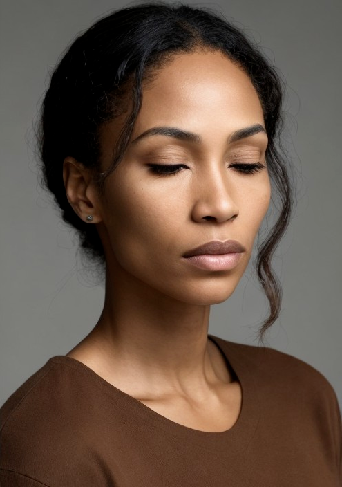 Elegant Woman Portrait with Natural Makeup and Waves