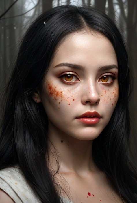 Haunting Portrait of a Young Woman in a Dark Forest