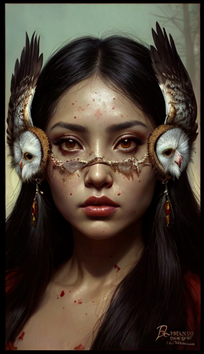 Portrait of a Young Woman with Owl Mask and Markings