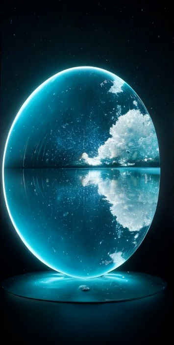 Glowing Oval Portal in Dark Space with Ethereal Landscape