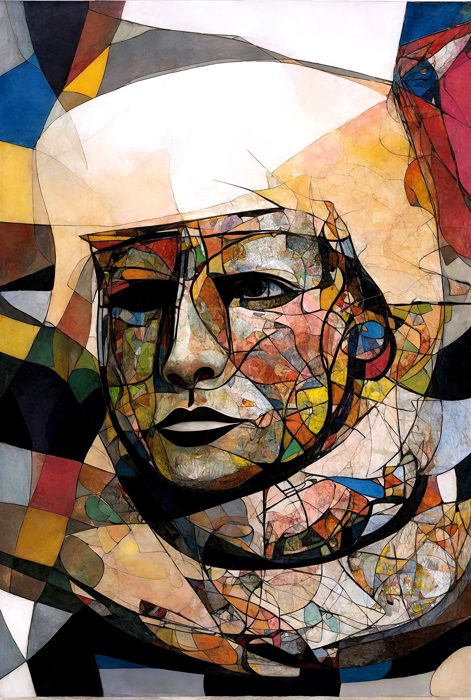 Cubist Portrait of a Human Face in Geometric Shapes