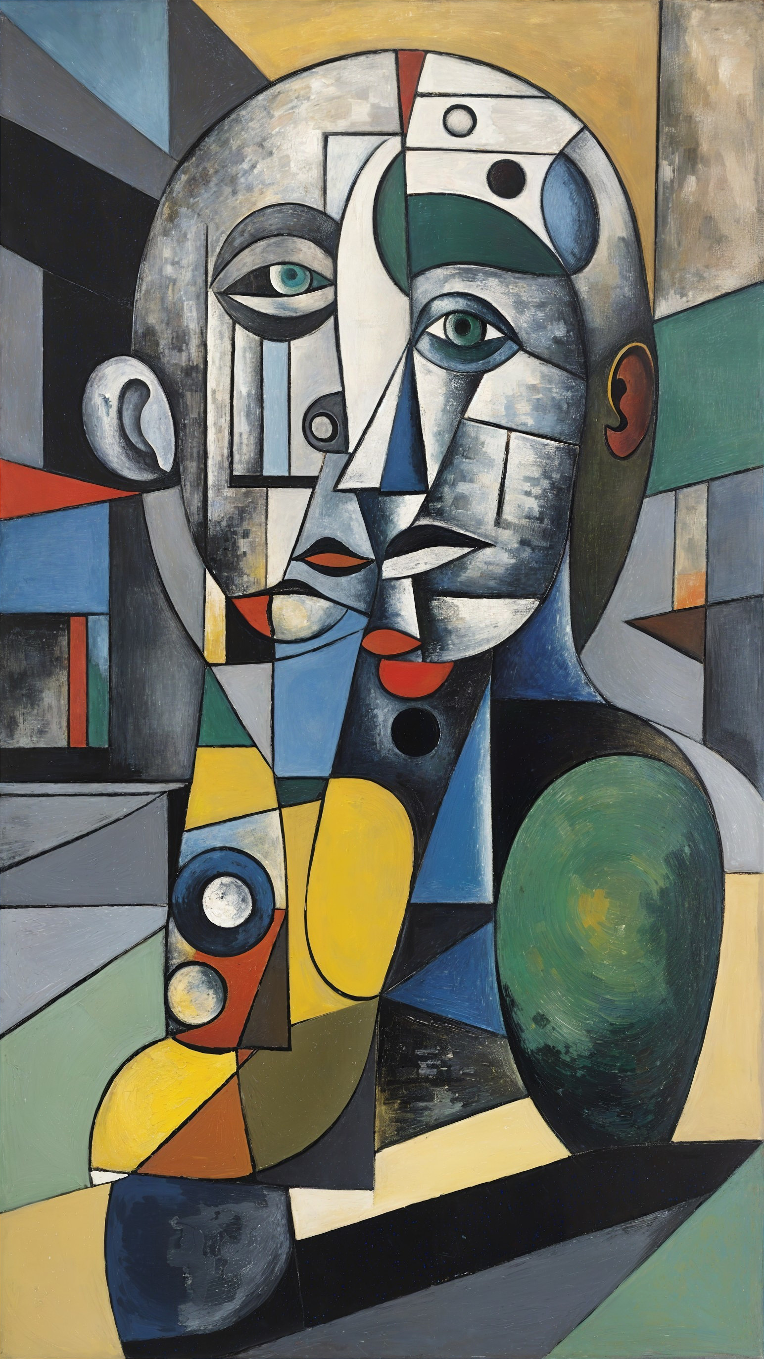 Abstract Geometric Face Artwork with Cubist Elements