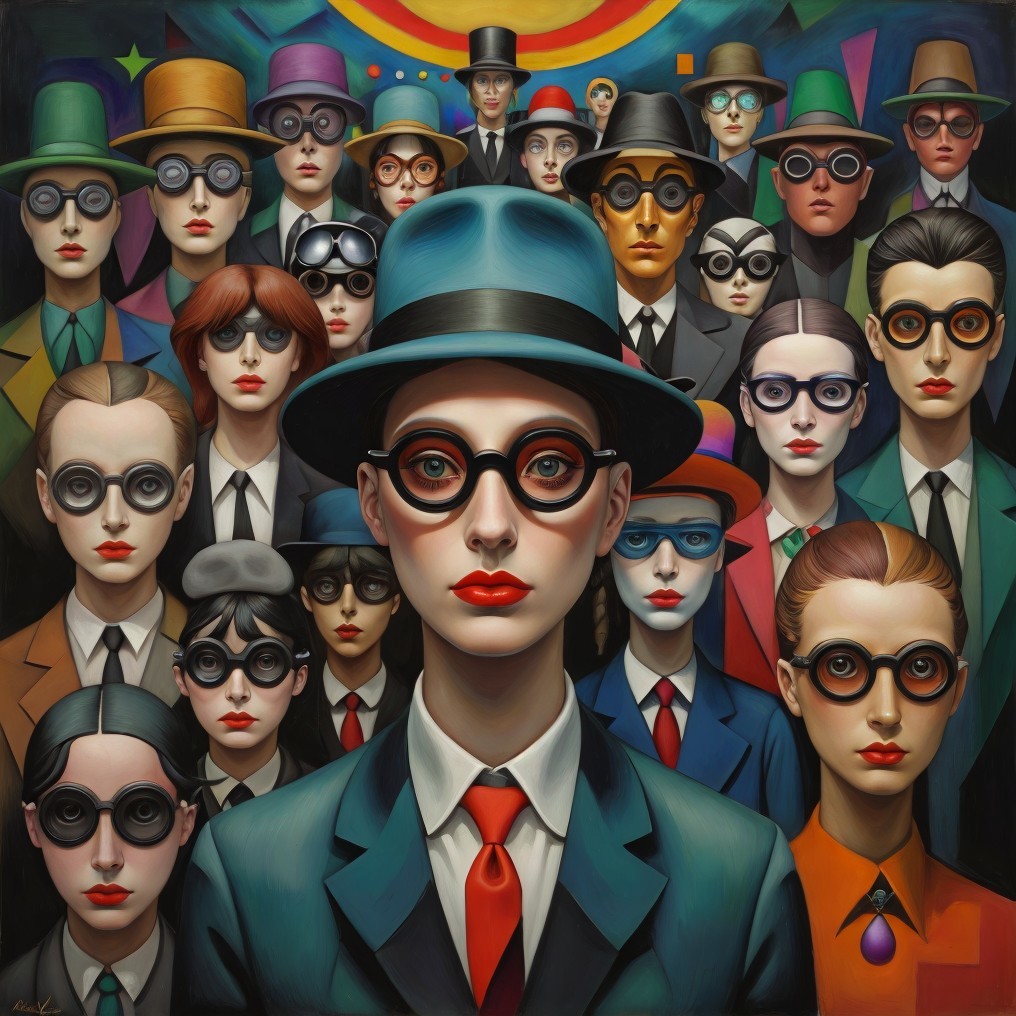 Crowd of Individuals in Colorful Suits and Hats