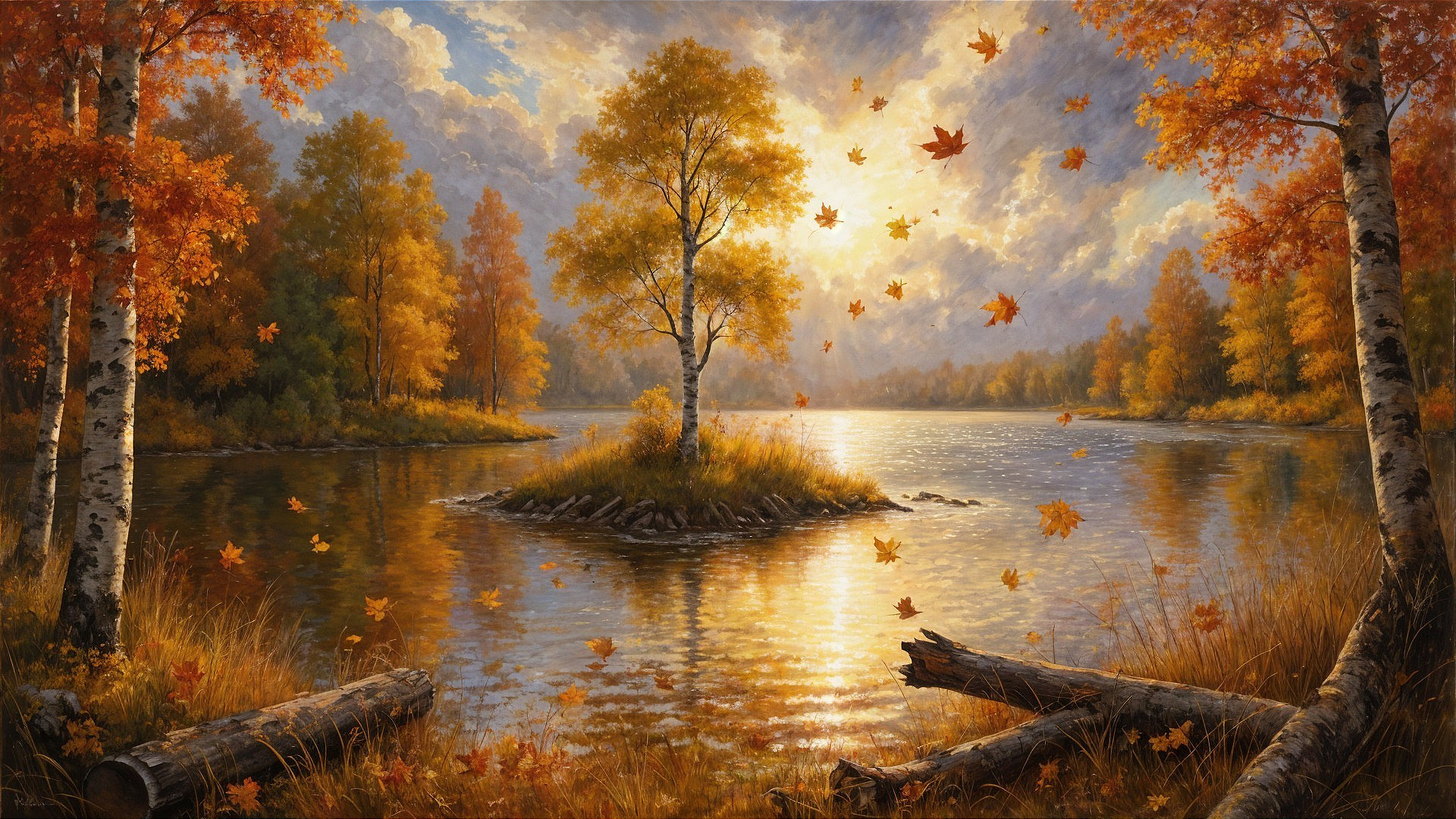 Autumn Landscape with Lake and Colorful Foliage