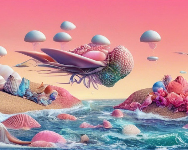 Whimsical Underwater Scene with Coral and Jellyfish