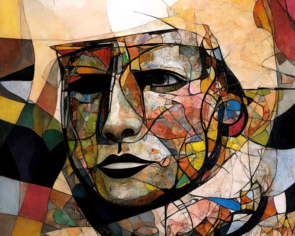 Cubist Portrait of a Human Face in Geometric Shapes