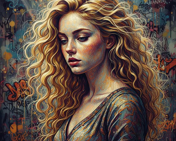 Intricate Digital Painting of Woman with Graffiti Background