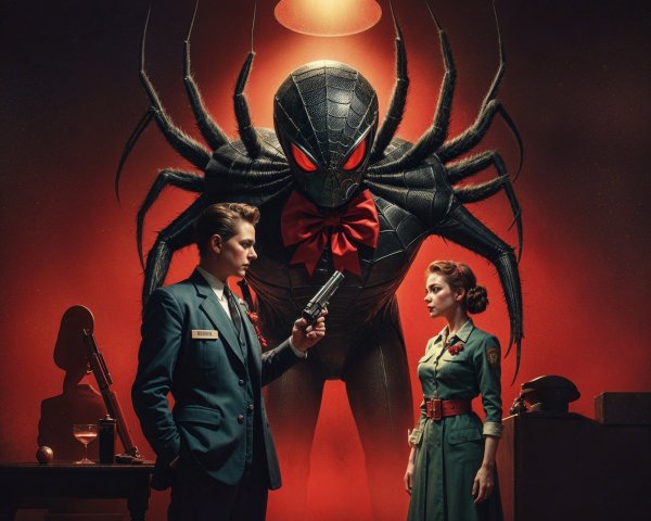 Vintage Superhero Scene with Tense Atmosphere