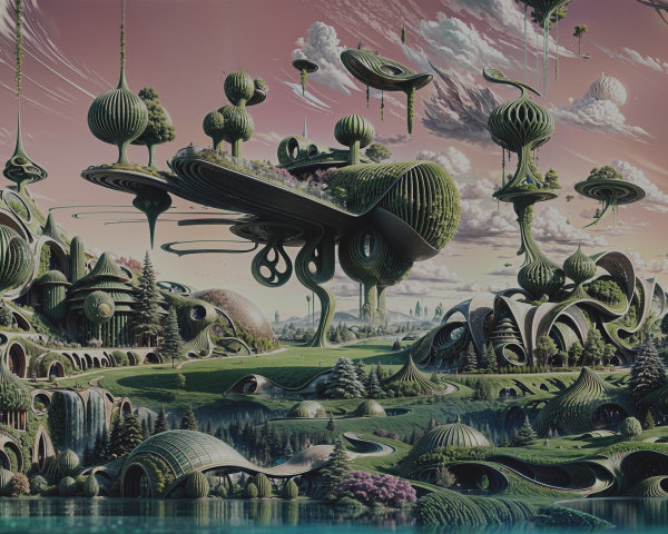 Floating Islands in a Surreal Dreamlike Landscape