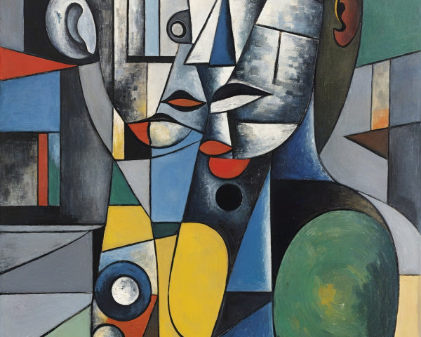 Abstract Geometric Face Artwork with Cubist Elements