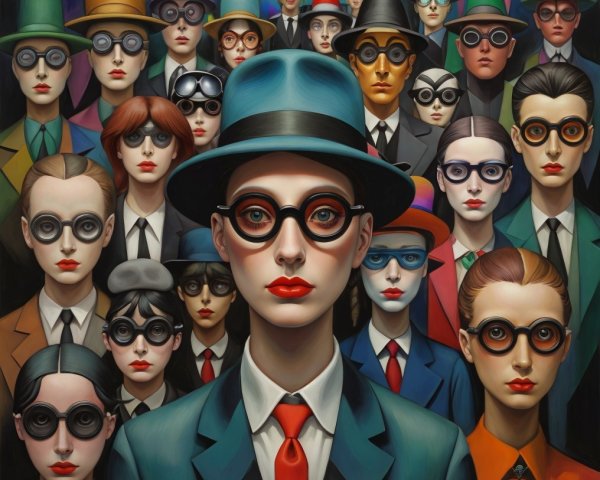 Crowd of Individuals in Colorful Suits and Hats