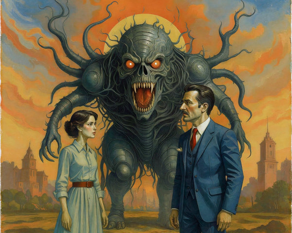 Tentacled Monster Portrait in Pulp Magazine Style