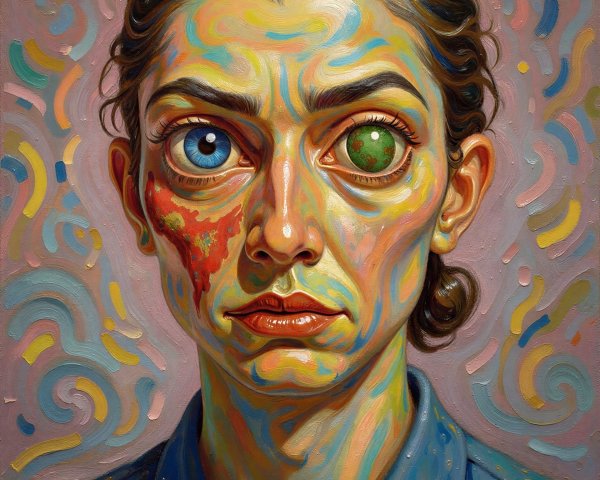 Vibrant Oil Painting of a Man's Unique Face Features